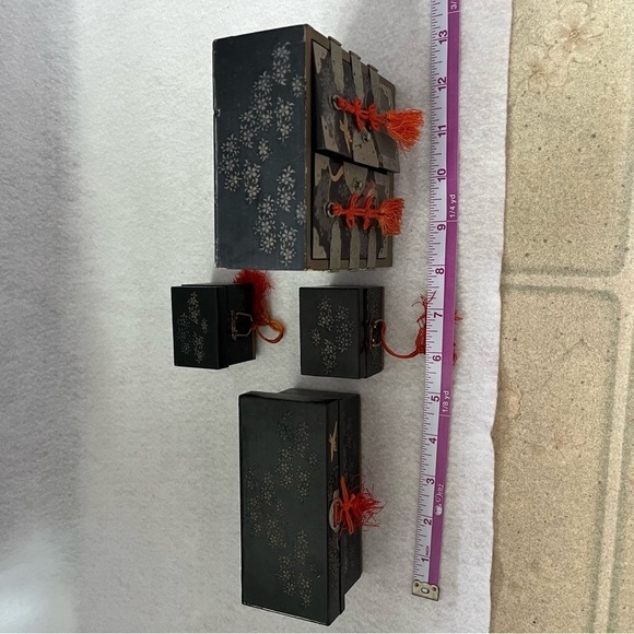 Set of 4 JAPAN MINI FURNITURE SET Chest of Drawers Trunks Black - Picture 12 of 16